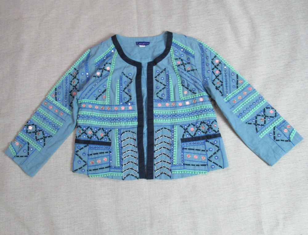 Vintage Simply Styled Sears Jacket Womens Large Blue Textured Hipster Retro Boho